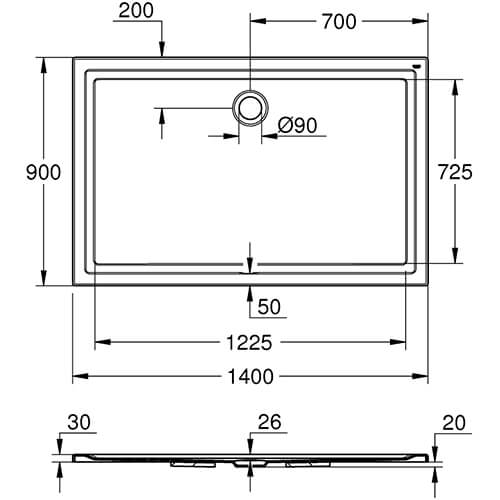 Поддон для душа Grohe 140х90 белый, прямоугольный, акриловый, без сифона