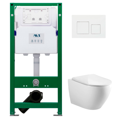 Комплект 3в1: Инстал д/унитаза с отв.для дез.таблеток + клавиша Белая квадратная + унитаз Сатурн AVS