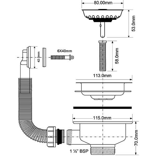 Слив-перелив под прямоугольное отверстие перелива 40-113 мм McALPINE
