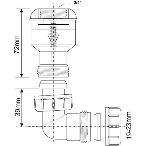 Обратный клапан подпружиненная мембрана 3/4 Ду=19-23мм компрессионное соединение в комплекте с отводом на 90° TUNVALVE