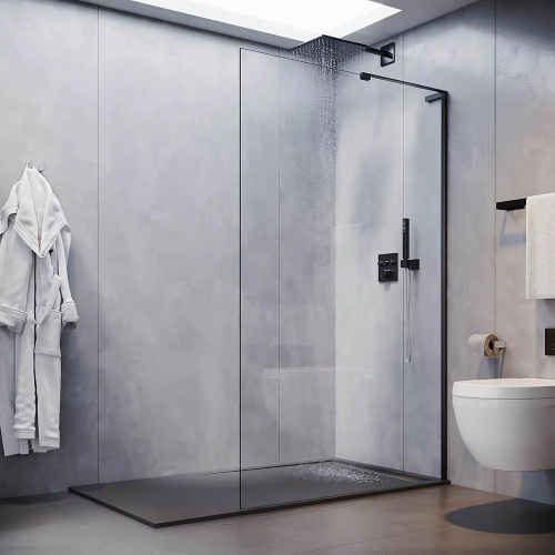 Душ ограждение WALK-IN 1200*2000 Проф черный стекло 8 мм прозрачное VECONI