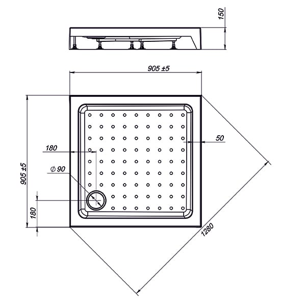 Поддон для душа Sole 90x90 белый, квадратный, акриловый, без сифона