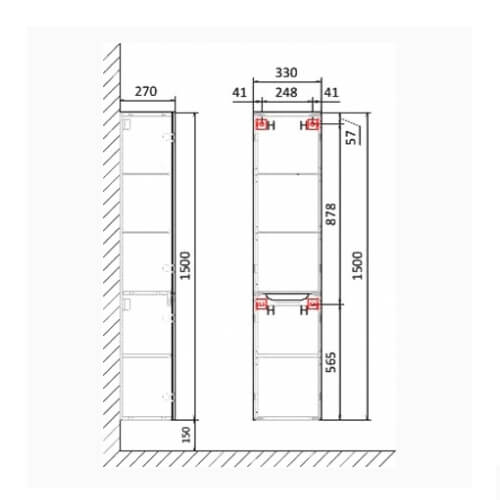 Пенал 330x1500x270 Wood JORNO Wood.04.150/P/GR