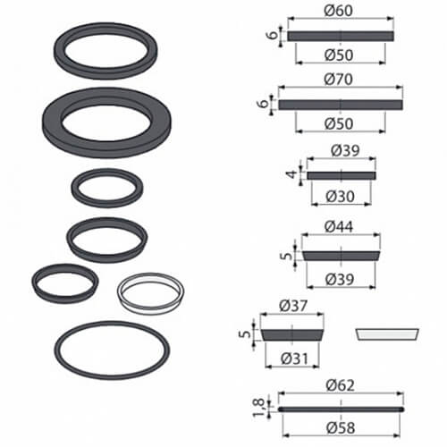P066 Комплект прокладок к сифонам д/умывальника Alcaplast