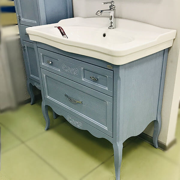 Тумба с раковиной ASB Wood Line Модерн 85 рошфор, белая патина