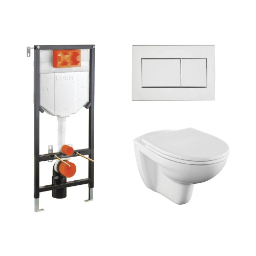 Комплект VitrA 3в1: Norm Fit 9773B099-7207 Инсталляция для унитаза + Унитаз подвесной + Клавиша смыва 