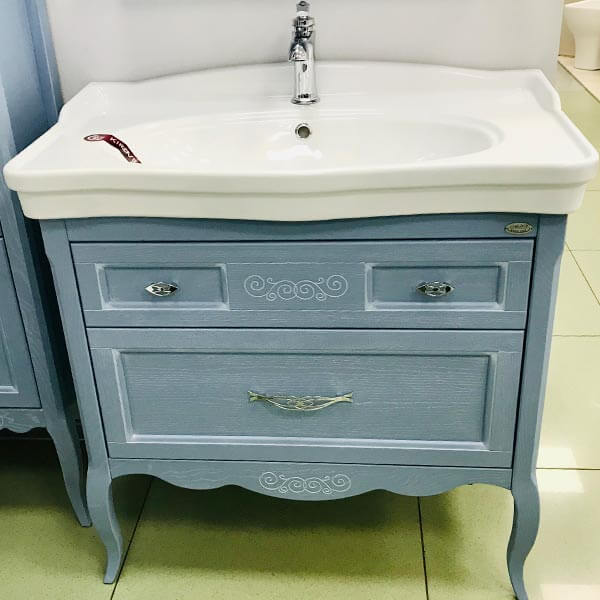 Тумба с раковиной ASB Wood Line Модерн 85 рошфор, белая патина