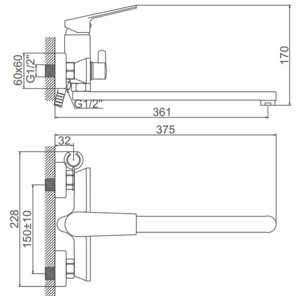 Смеситель универсальный Accoona H125 A71125AT графит Смеситель универсальный Accoona H125 A71125AT графит