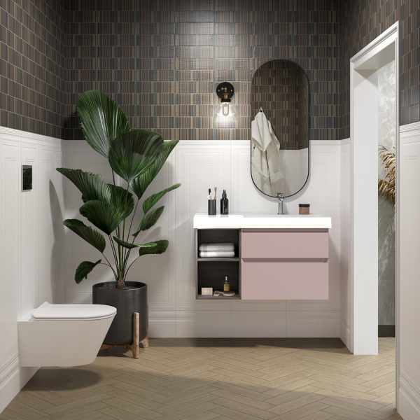 Тумба с раковиной Kerama Marazzi Cubo 90 R мальва матовая-древесная Тумба с раковиной Kerama Marazzi Cubo 90 R мальва матовая-древесная