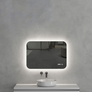 Зеркало с подсветкой AVS Каспий 80х55 см, часы и антипар