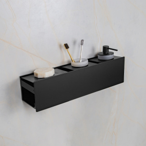 Полка AVS King, 45 см, черный матовый, с мыльницей, дозатором и стаканом Полка AVS King, 45 см, черный матовый, с мыльницей, дозатором и стаканом