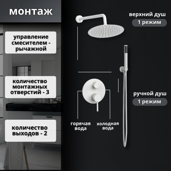 Душевой комплект AVS Slimmer 3в1 белый матовый