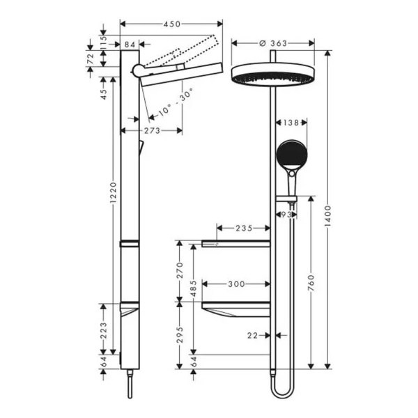 Душевая стойка с термостатом Rainfinity Showerpipe Shower Select S Hansgrohe 26842700+15743700+01800180