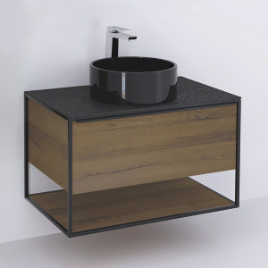 Тумба 900 1ящ подвес со столешницей HPL + Пенал Аттик древесный Steal JORNO