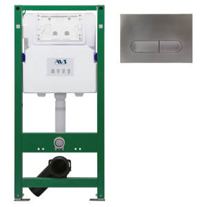 Комплект AVS 2в1: Инсталляция для унитаза 809-0006-7732C + Клавиша смыва 809-0015-GM оружейная сталь