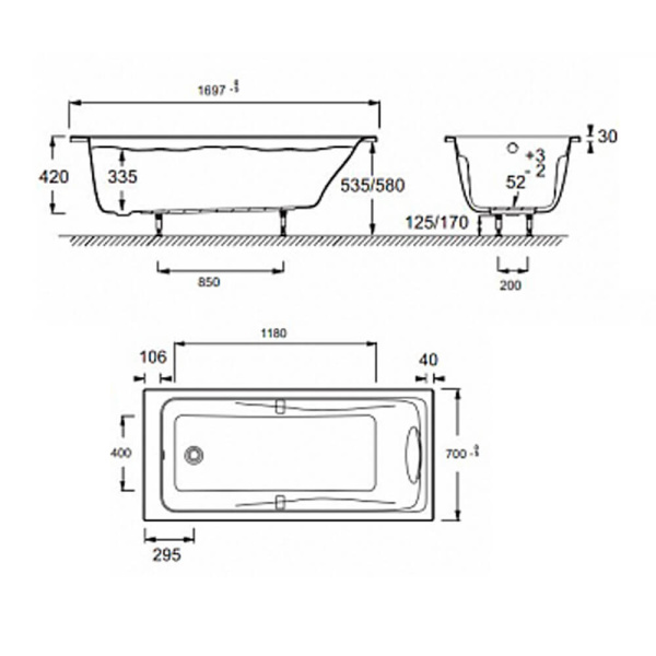 Акриловая ванна Jacob Delafon Odeon Up 170x70 белая, без каркаса