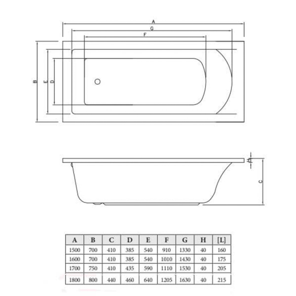 Ванна акриловая 170x75 на каркасе с фронтальной панелью SELENA C-bath CBQ007003