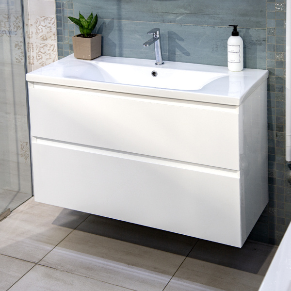 Тумба с раковиной AVS Гармония 100 белая (раковина 01 белая глянцевая)