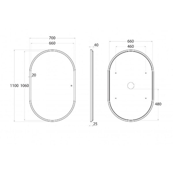 Зеркало 700x1200 Bari Art&Max AM-Bar-700-1100-DS-F-White