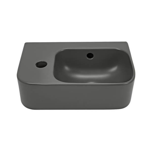 Рукомойник AVS Грэйс 37x25 R, темно-серый матовый с донным клапаном