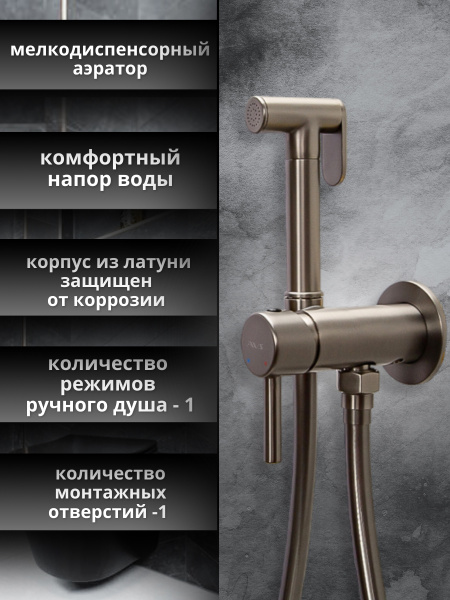 Гигиенический душ со смесителем AVS Slimmer оружейная сталь