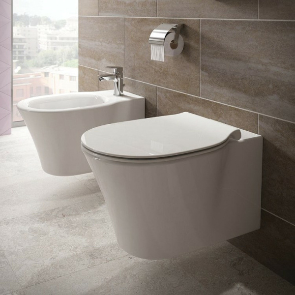 Унитаз подвесной Ideal Standard Connect Air Aquablade E005401+E036601 безободковый с микролифтом