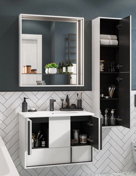 Комплект 1A239001RVX20 Тумба 80+732799C000 Р-на+1A239102RVX20 З/Ш Белый мат Ривьера АКВАТОН