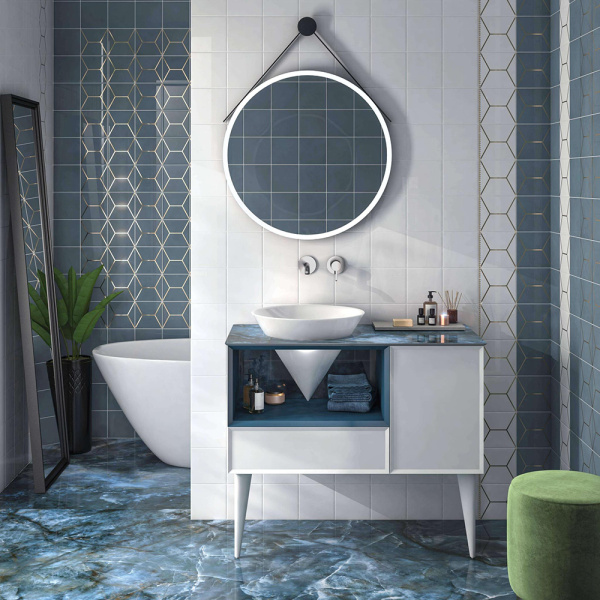 Тумба с раковиной Kerama Marazzi Cono 97, белая-синяя матовая Тумба с раковиной Kerama Marazzi Cono 97, белая-синяя матовая
