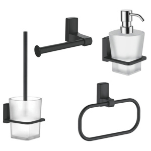 Набор Accoona 125F черный Ершик+Дозатор+Бумагодержатель открытый+Полотенцедержатель-кольцо