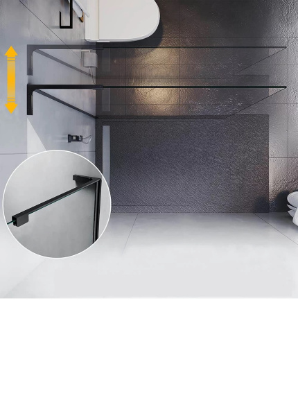Душ ограждение WALK-IN 1200*2000 Проф черный стекло 8 мм прозрачное VECONI