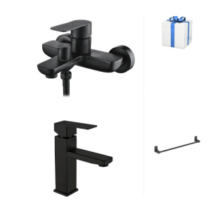 Комплект смесителей для ванны и раковины Accoona черный матовый + подарок