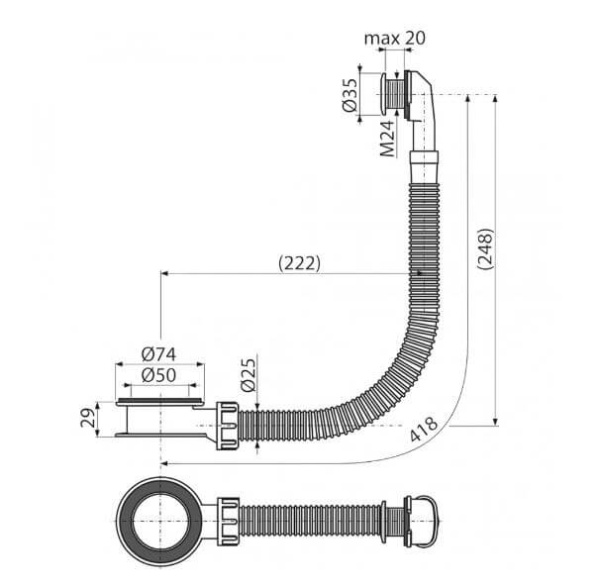 A328B Универсальный слив-перелив д/рак белый ALCAPLAST