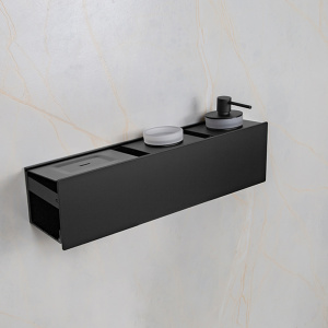 Полка AVS King, 45 см, черный матовый, с мыльницей, дозатором и стаканом Полка AVS King, 45 см, черный матовый, с мыльницей, дозатором и стаканом