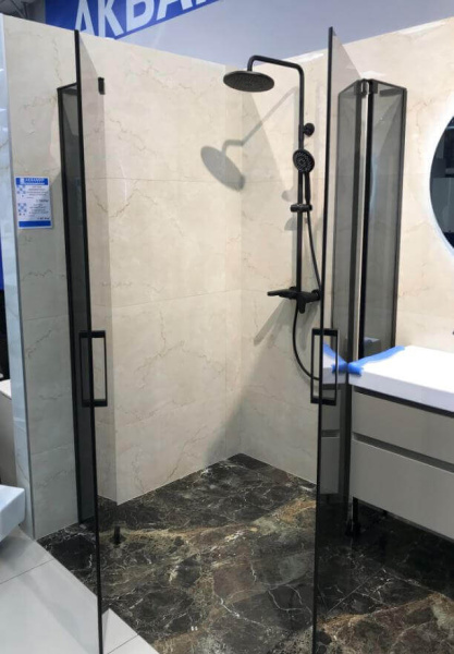 Душевой уголок Cezares Slider SLIDER-AH-2-90/100-100/110-GRIGIO-NERO 90-100х100-110 профиль черный, тонированное стекло