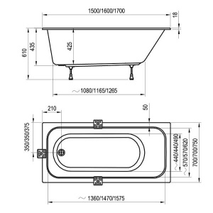 Акриловая ванна Ravak Chrome 160x70 белая, без ножек Акриловая ванна Ravak Chrome 160x70 белая, без ножек