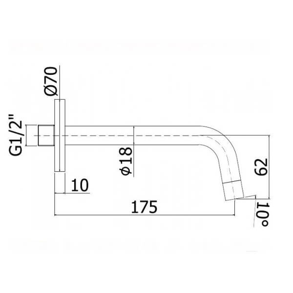 ZBOC045ST Излив из стены 175 мм 1/2" СТАЛЬ PAFFONI