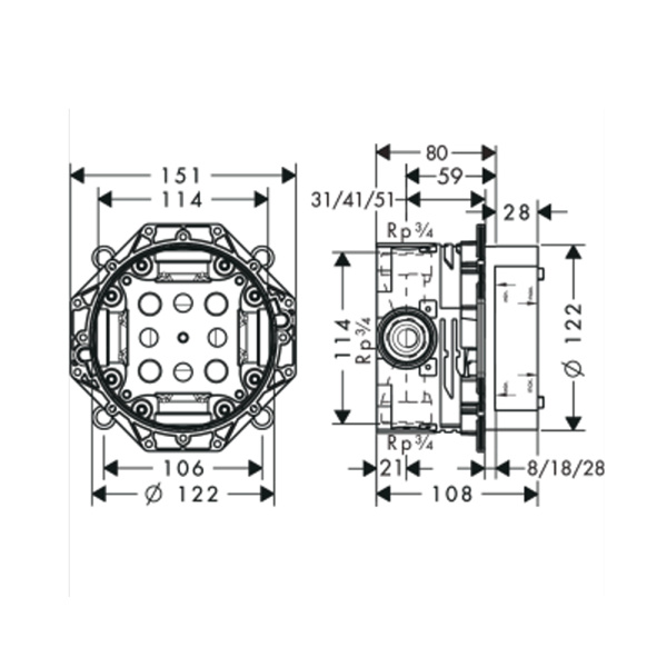 Запорно-переключающий вентиль с монтажной частью iControl Hansgrohe 31958000+01800180