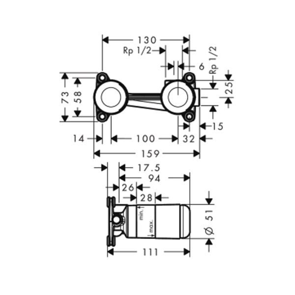 Смеситель для раковины с монтажной частью Shape Vernis Hansgrohe 71578000+13622180