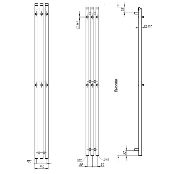 Полотенцесушитель электрический Corsa 13x180 + ТЭН MOA 300W GROTA