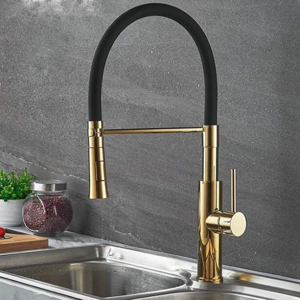 Смеситель для кухни с силиконовым изливом Accoona A4890WF-1 золото